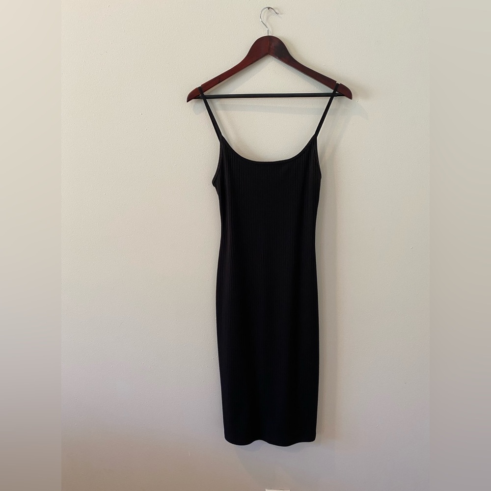 Forever 21 Body-con Dress Small Black Ribbed Spaghetti Straps Sleeveless Knit